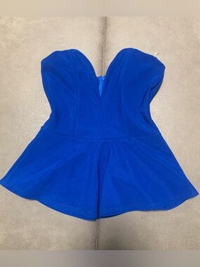 Fio Fio Womens Royal Blue Strapless Deep V-neck Peplum Hem Top in Size Medium